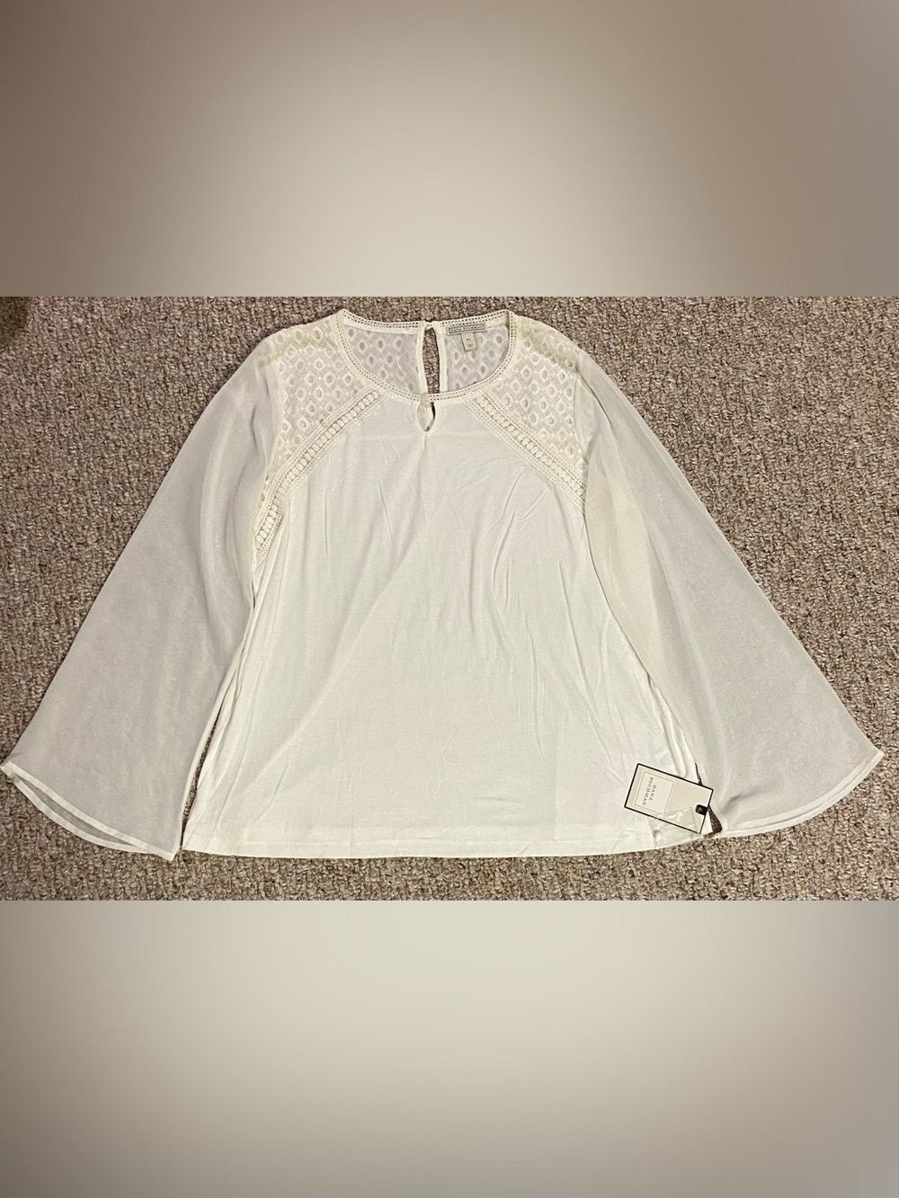 Dana Buchman Ivory Lace Yoke Bell Sleeve Blouse